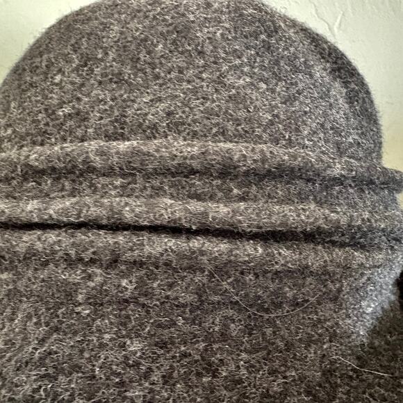 Adora Wool Banded Flapper Cloche Hat w/ Tie Brim Charcoal Grey Retro Coquette main image 6